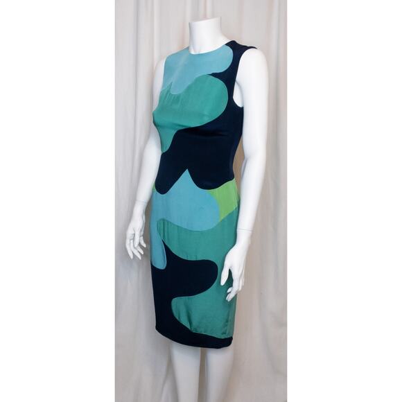 LELA ROSE Groovy Blue Abstract Print 100% Silk Sleeveless Sheath Dress US 2 - Picture 2 of 12